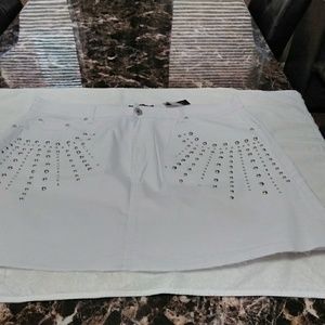 White Jean Mini Skirt